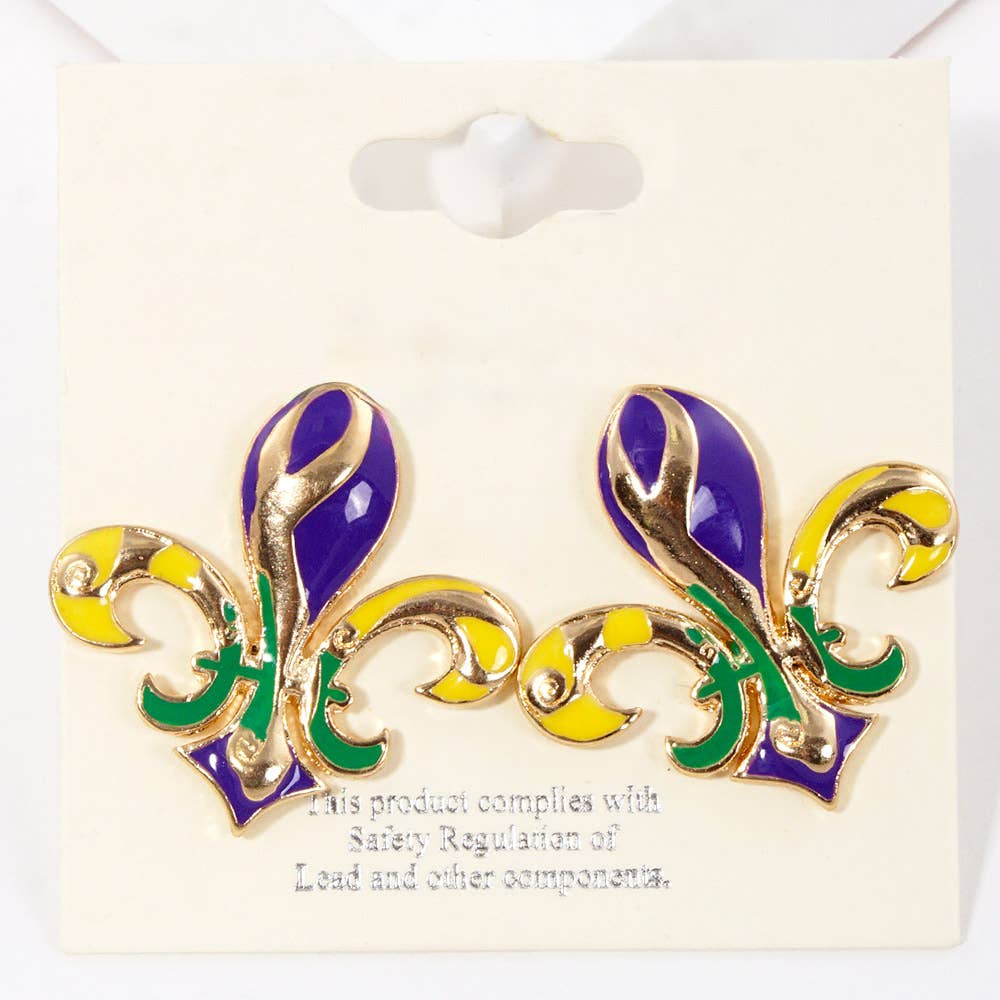 Mardi Gras Fleur De Lis Stud Earrings