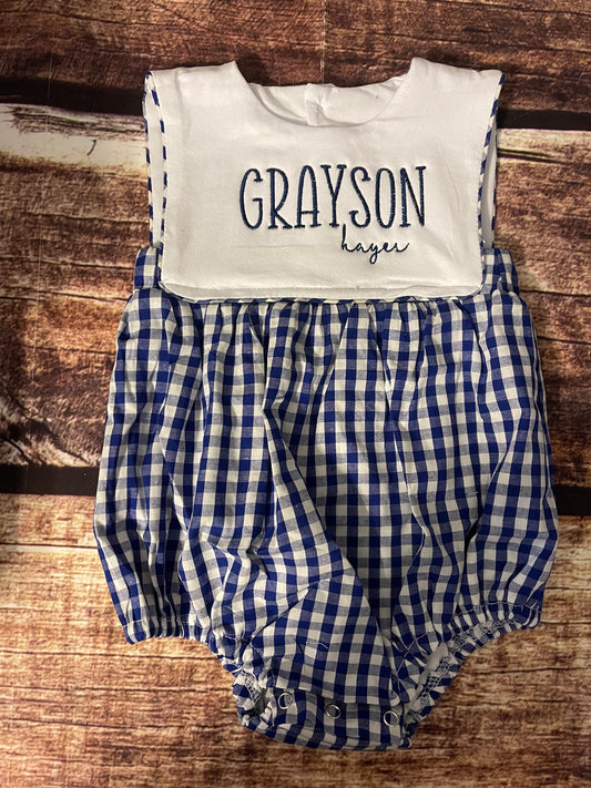 Navy Plaid Rompers