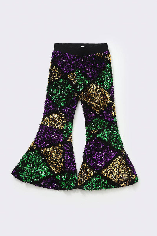 Girls Mardi Gras Sequin Flare Pants