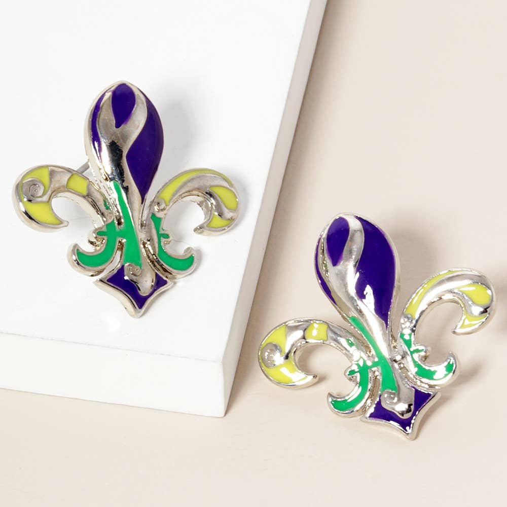 Mardi Gras Fleur De Lis Stud Earrings