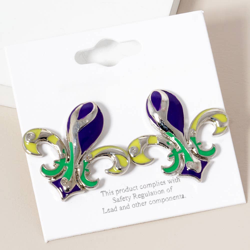 Mardi Gras Fleur De Lis Stud Earrings