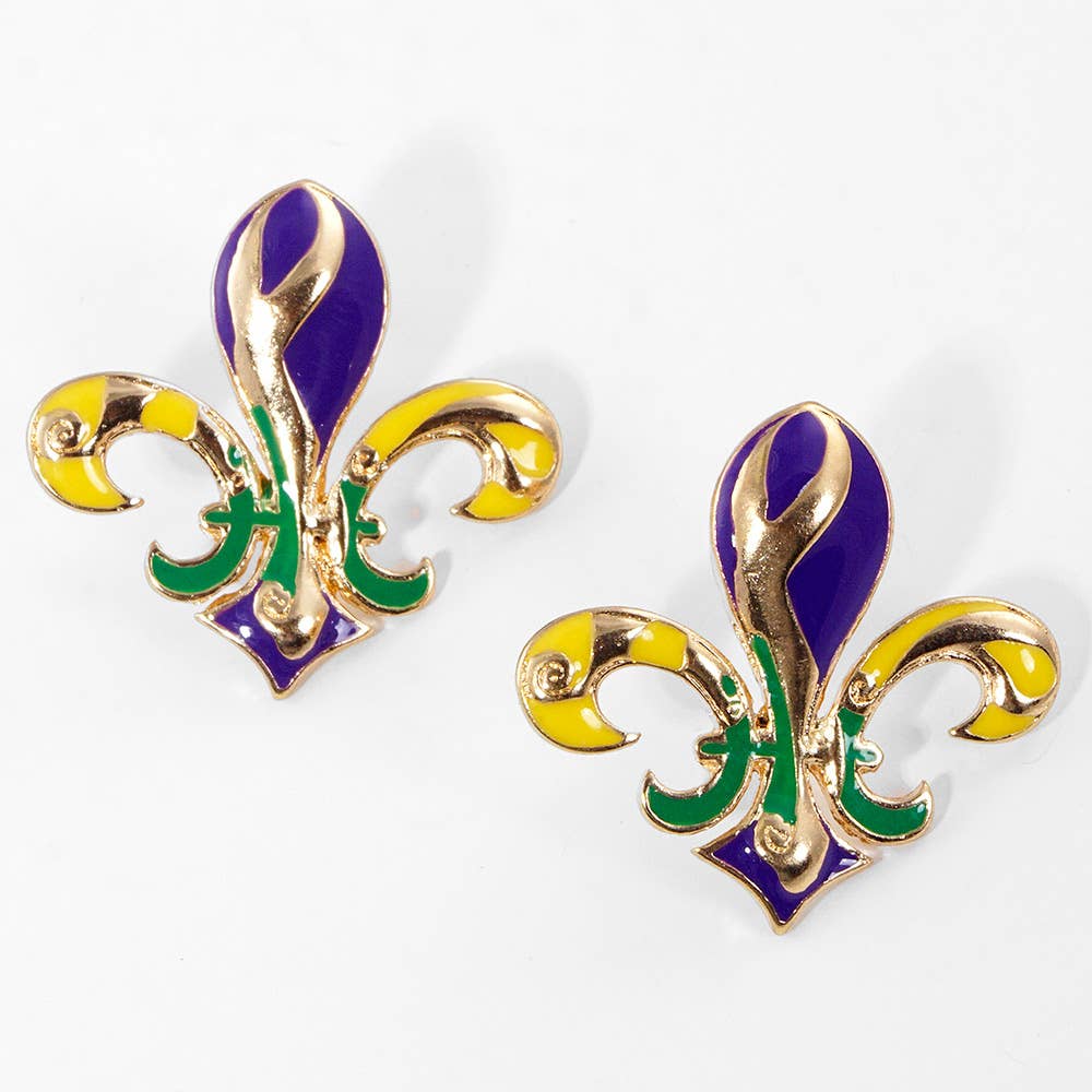 Mardi Gras Fleur De Lis Stud Earrings